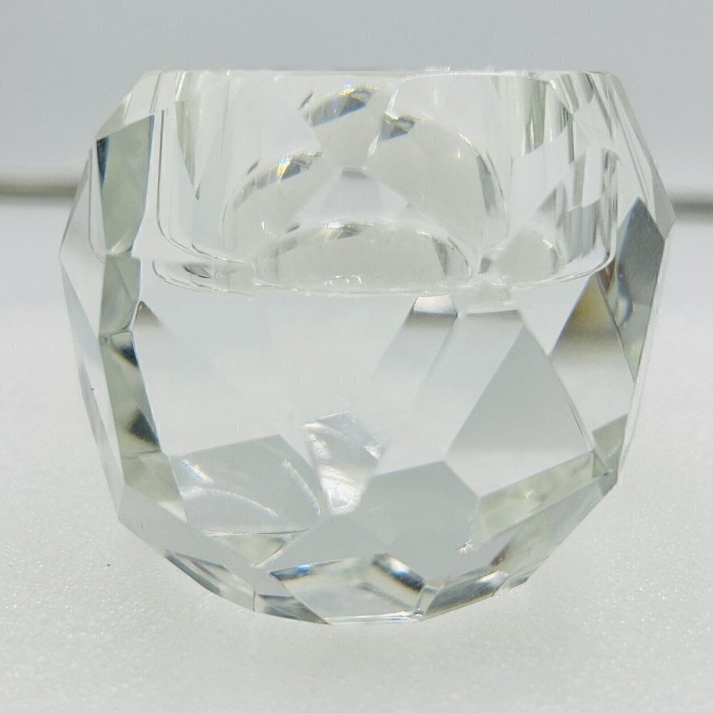 Oleg Cassini Geometric Crystal Votive/Candle Holder with Etched Signature 2.75"